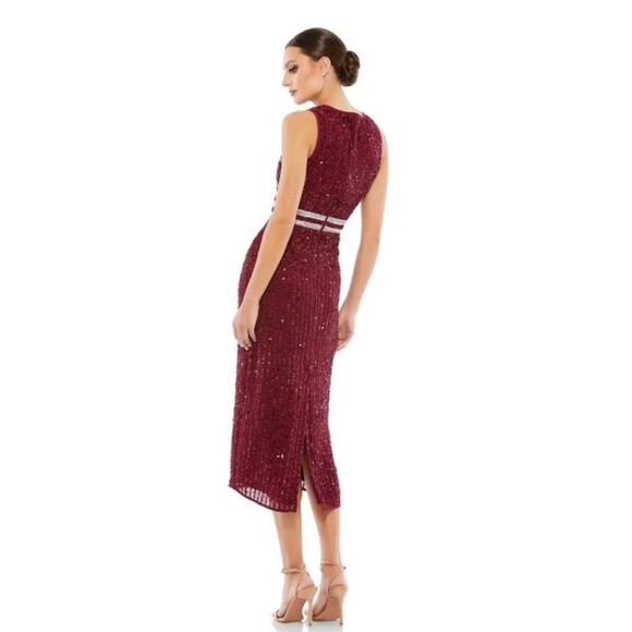 Mac Duggal Size 2 NEW Sleeveless Beaded Midi Sheath Dress 10509 Burgundy NWT - Picture 2 of 9